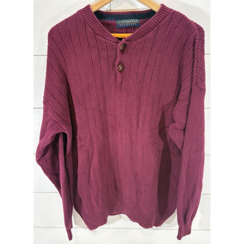 Vintage Claybrooke Outdoors Men's Size XL Ribbed Buttons Maroon Knit Sweater